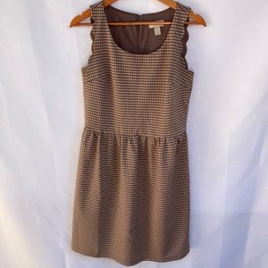Ann Taylor Loft Mauve Brown White Windowpane Plaid Gingham Scallop Dress size 6